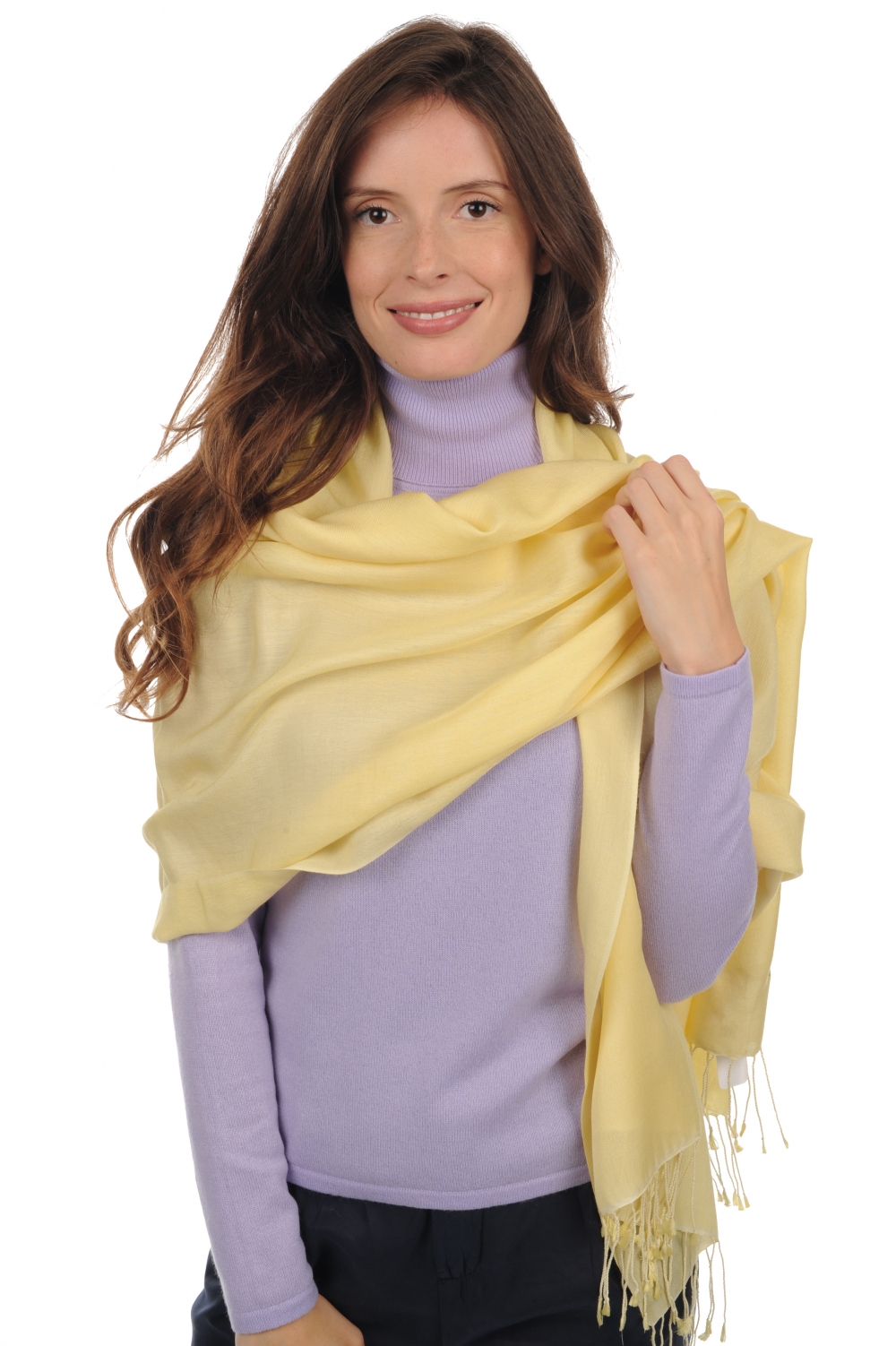 Cashmere & Silk ladies shawls platine mellow yellow 204 cm x 92 cm